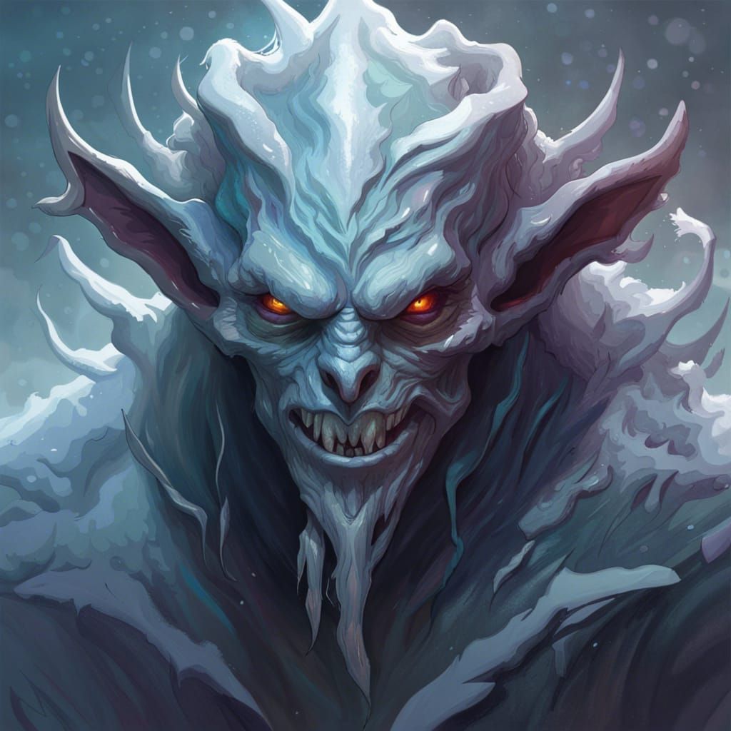 Eldritch Snow Goblin Portrait in Hyperdetailed Style
