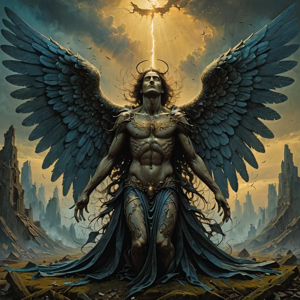 Fallen Angel Portrait in Surreal Style