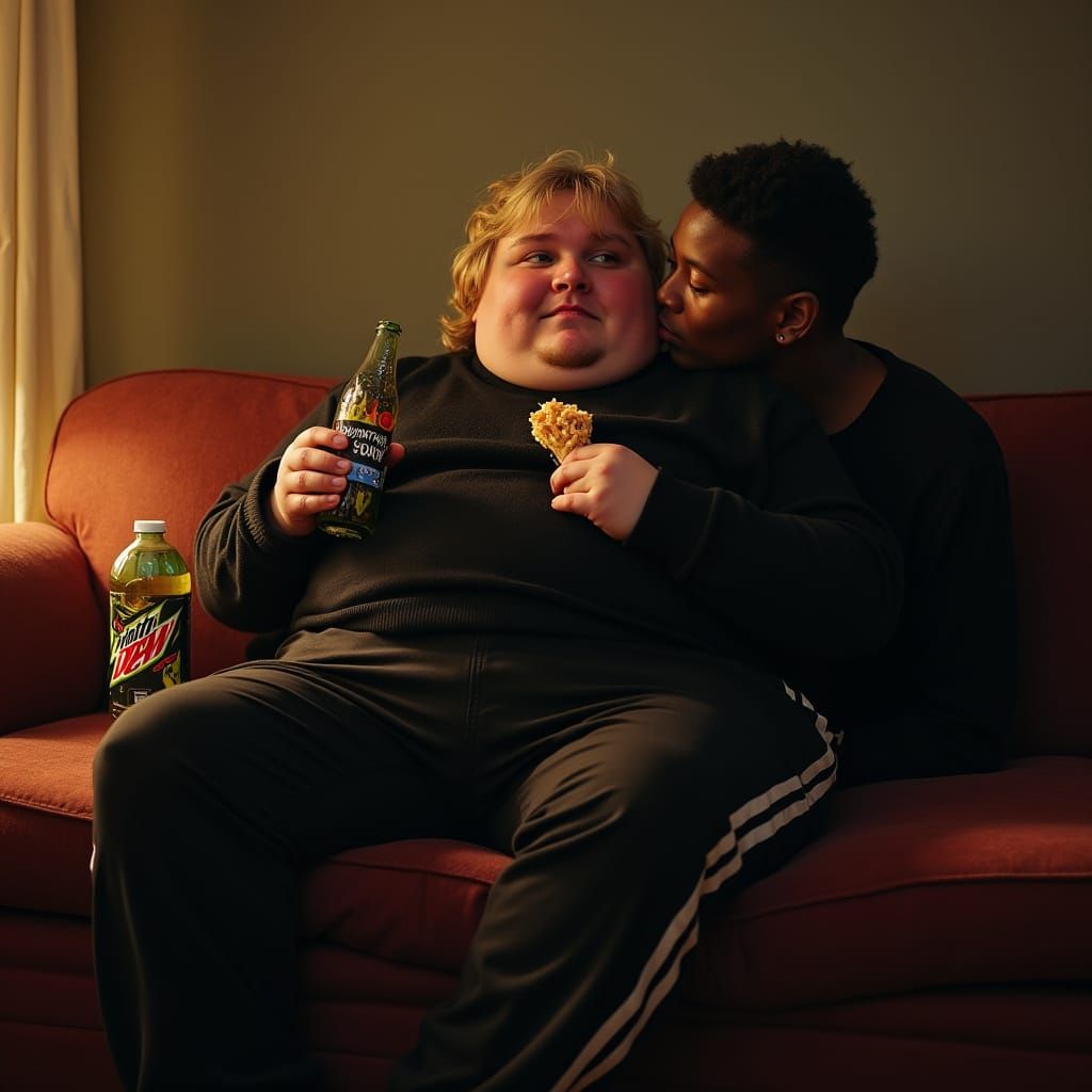 Man Eating KFC, Caravaggio Lighting, Basquiat Colors