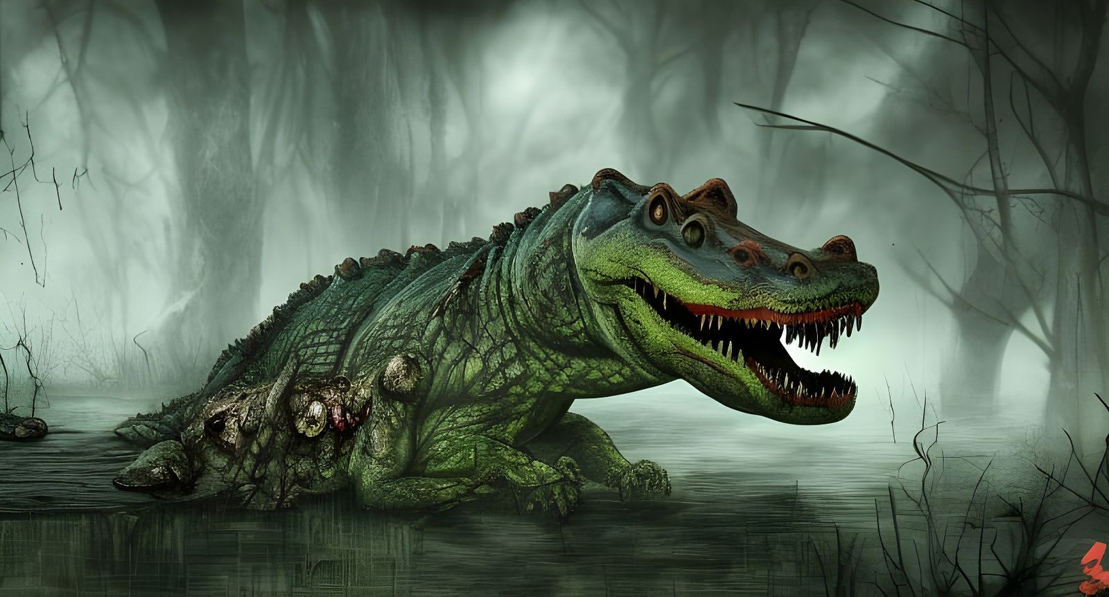 Zombie Crocodile Arising from Swamp: Matte Painting