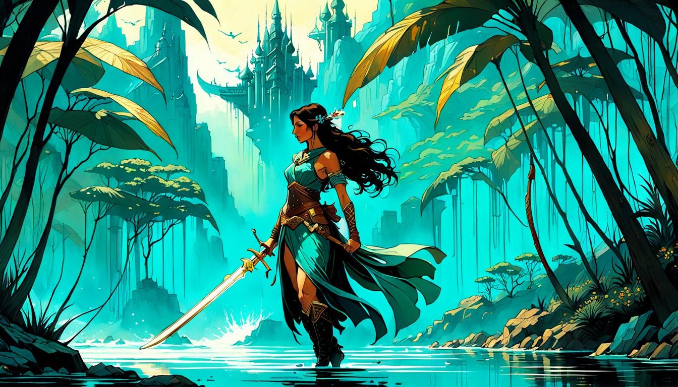 Epic Fantasy Warrior: Hyper-Detailed Ligne-Claire Art