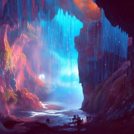 Fantastical Crystal Cave with Water Droplets