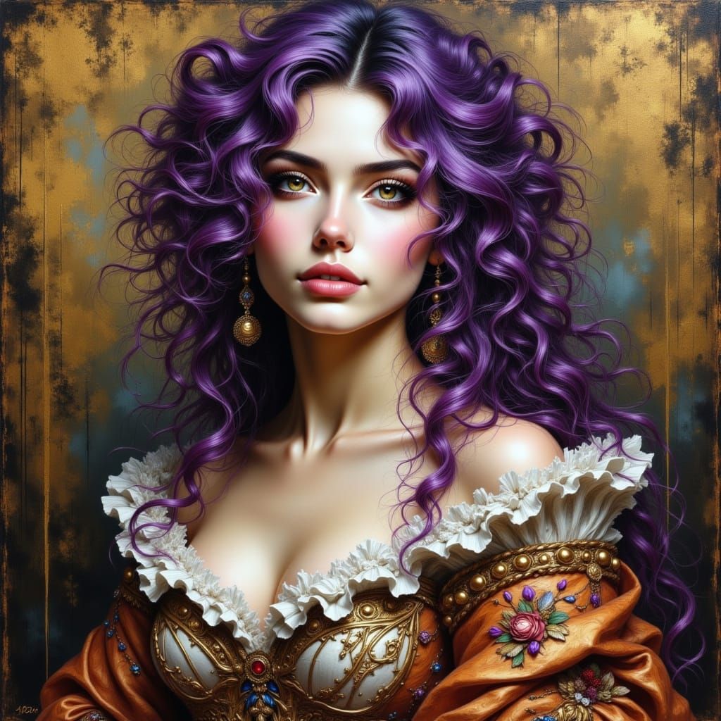 Baroque Portrait of Elegant Woman with Purple Hair