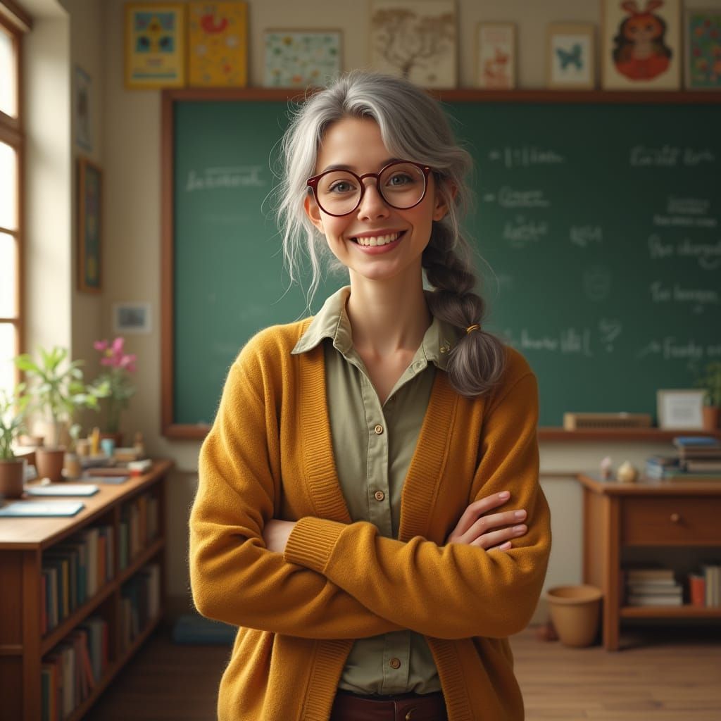 Warm Teacher Surrounded by Learning