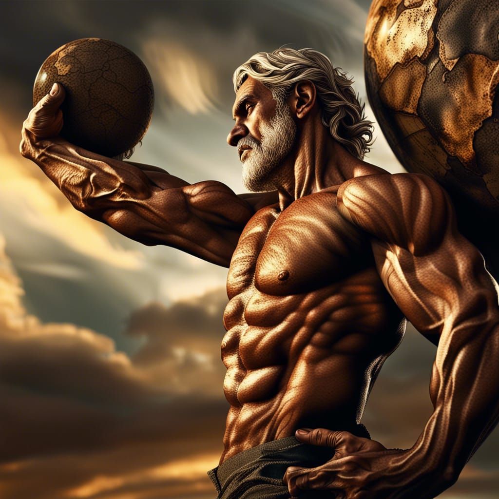 Hyper-Realistic Atlas Holding Earth Digital Art