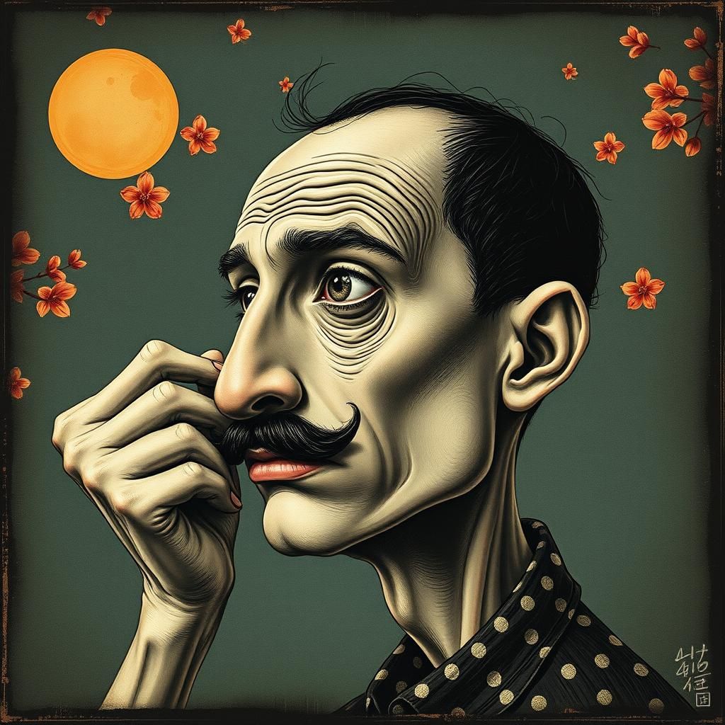 Unsettling Mustache Man in Avant-Garde Style