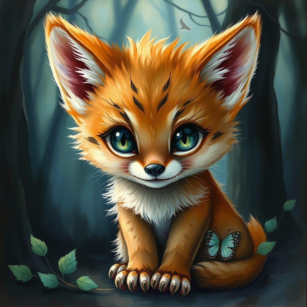 Whimsical Forest Spirit Cub in Rich Oil Paints