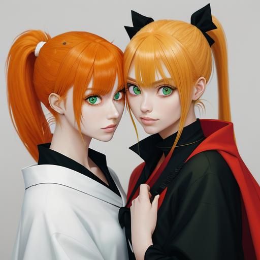 Anime Style Girls with Ponytails and Colorful Accents