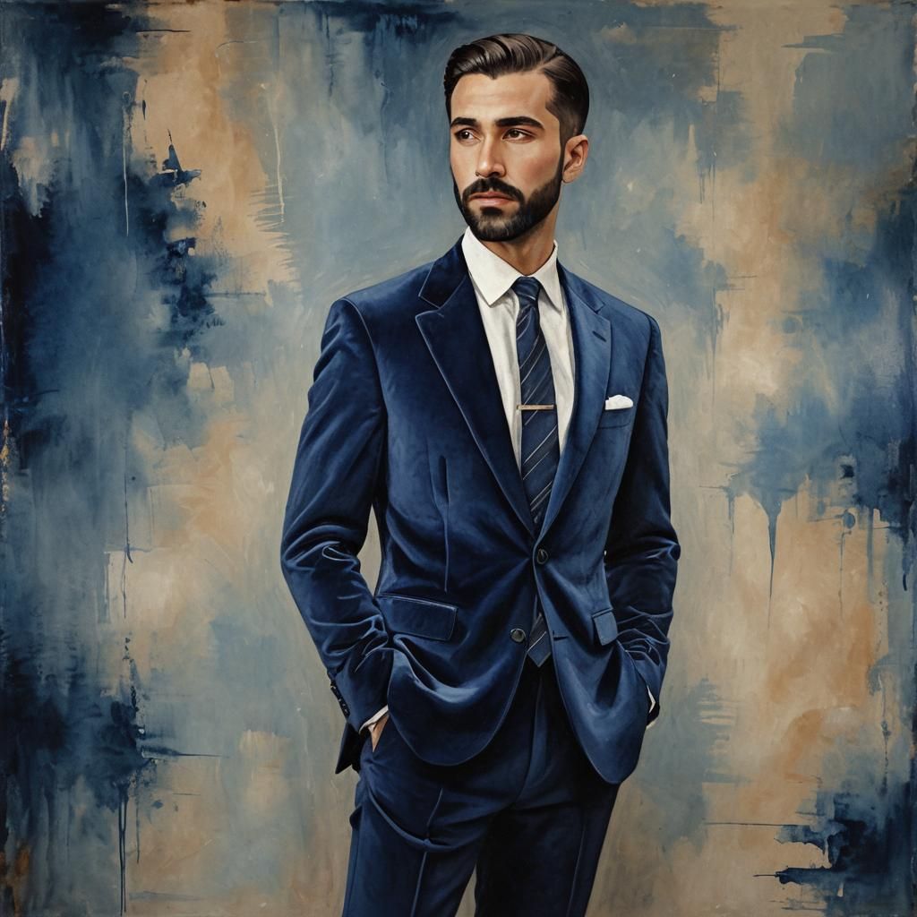 Elegant Turkish Man in Velvet Suit: Oil Painting Portrait