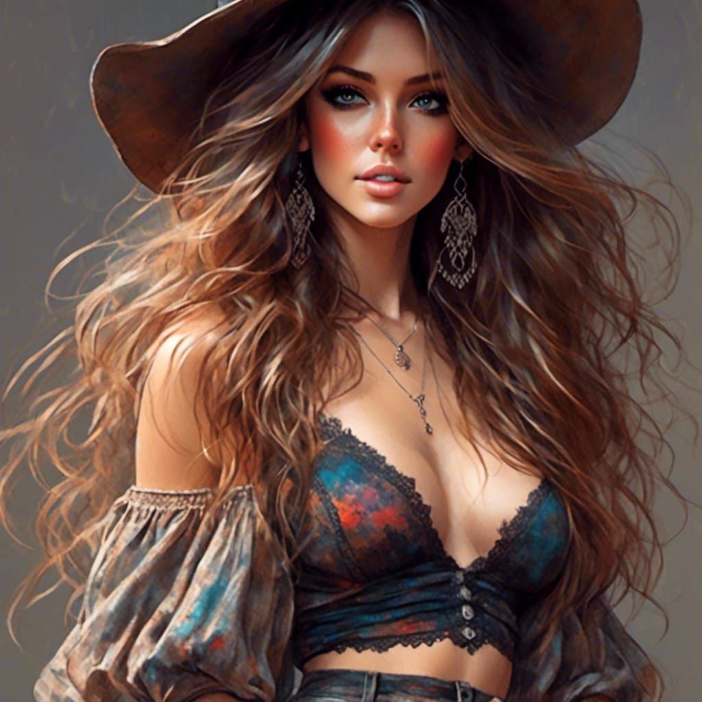 Beautiful Woman with Mischievous Look in Color Sketch