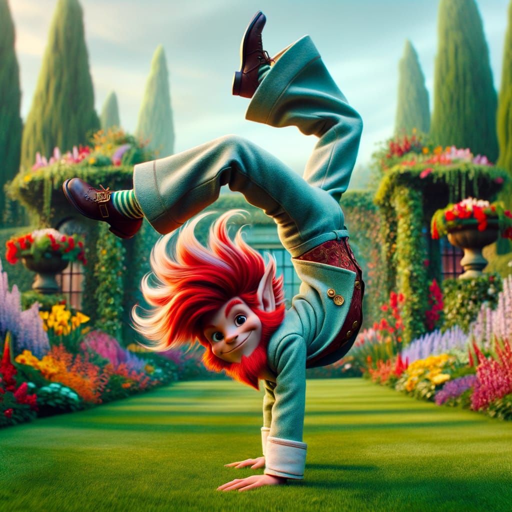 A jaunty leprechaun with blazing red hair wearing a pastel s...