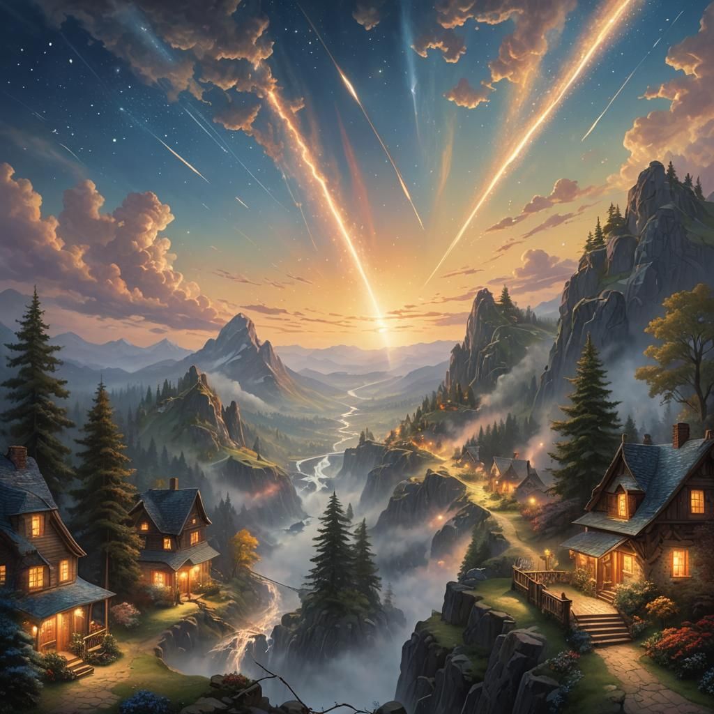 Epic Meteor Shower in Ethereal Fantasy Style