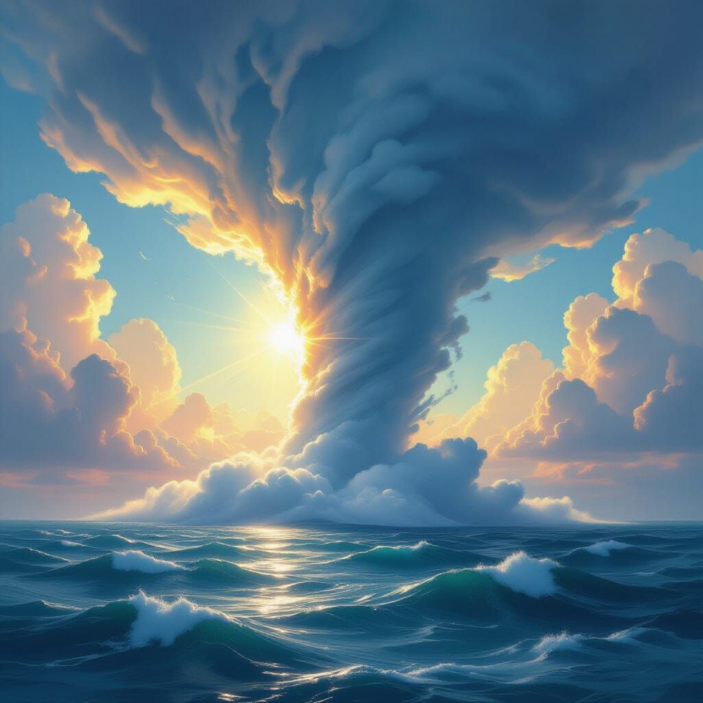 Colossal Tornado Maelstrom Over Turbulent Sea