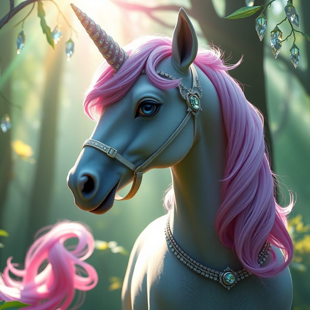 Majestic Unicorn in Mystical Forest: Photorealistic Renderin...