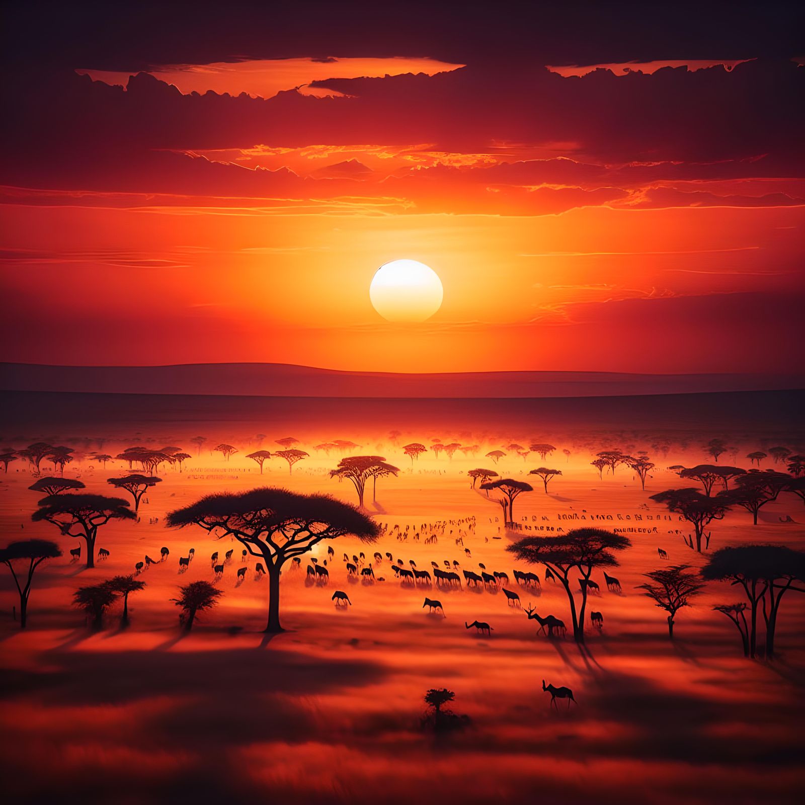 Savannah sunset, palette red and orange