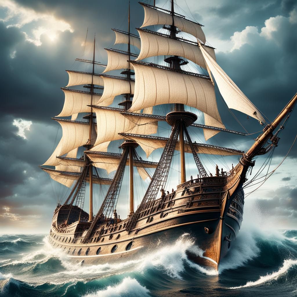 Luxury Sailboats on Stormy Sea: Digital Matte Painting