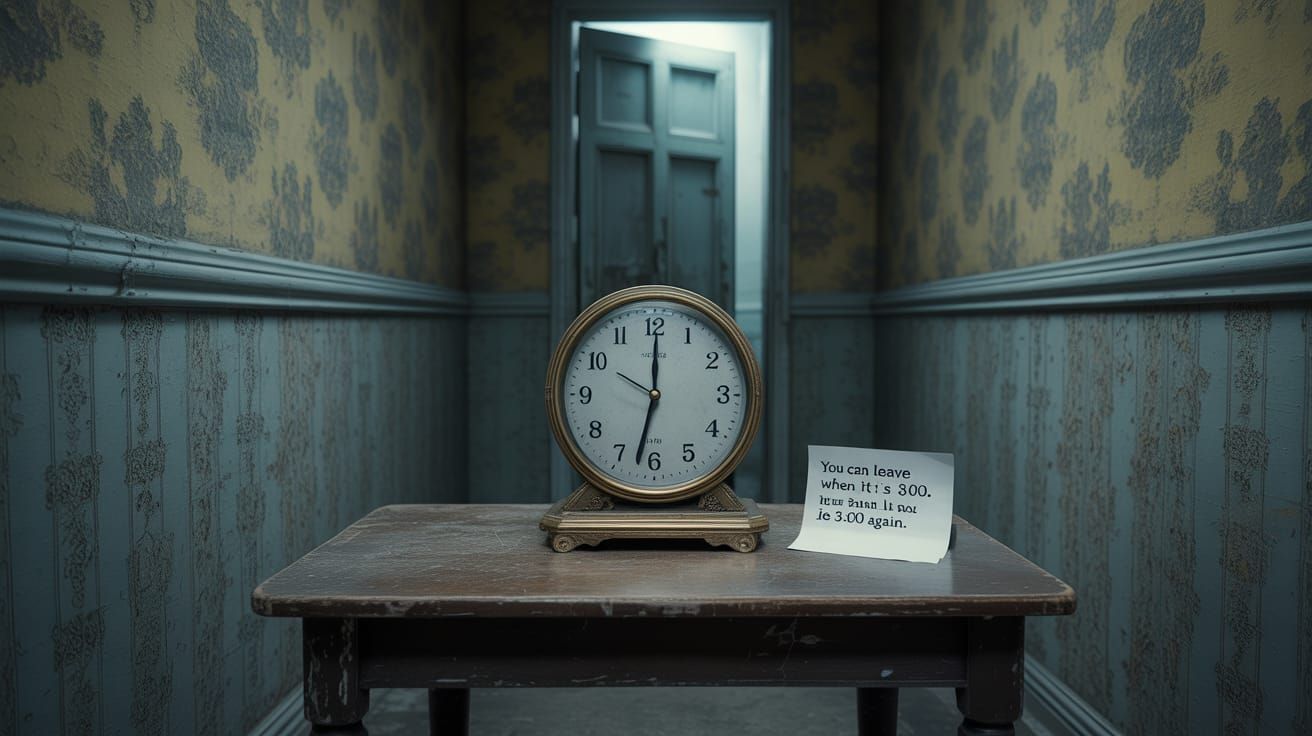 Claustrophobic Room with Frozen Clock: Photograph
