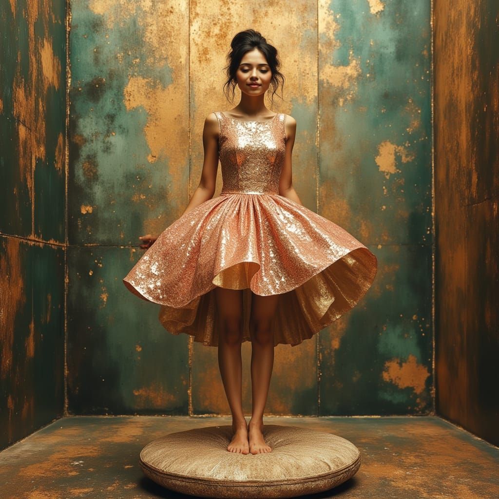 Gleeful Woman in Copper Photobooth with Holographic Echo