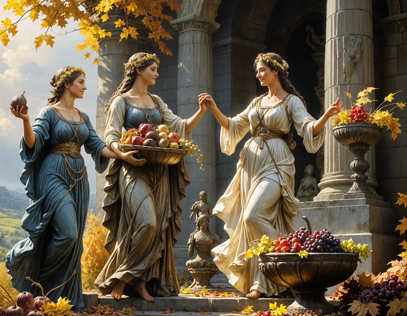 Peasant Girls Present Harvest Gifts to Goddess of Plentitude...