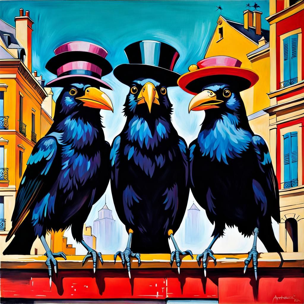 Android Ravens in Street Art Style of Toulouse-Lautrec