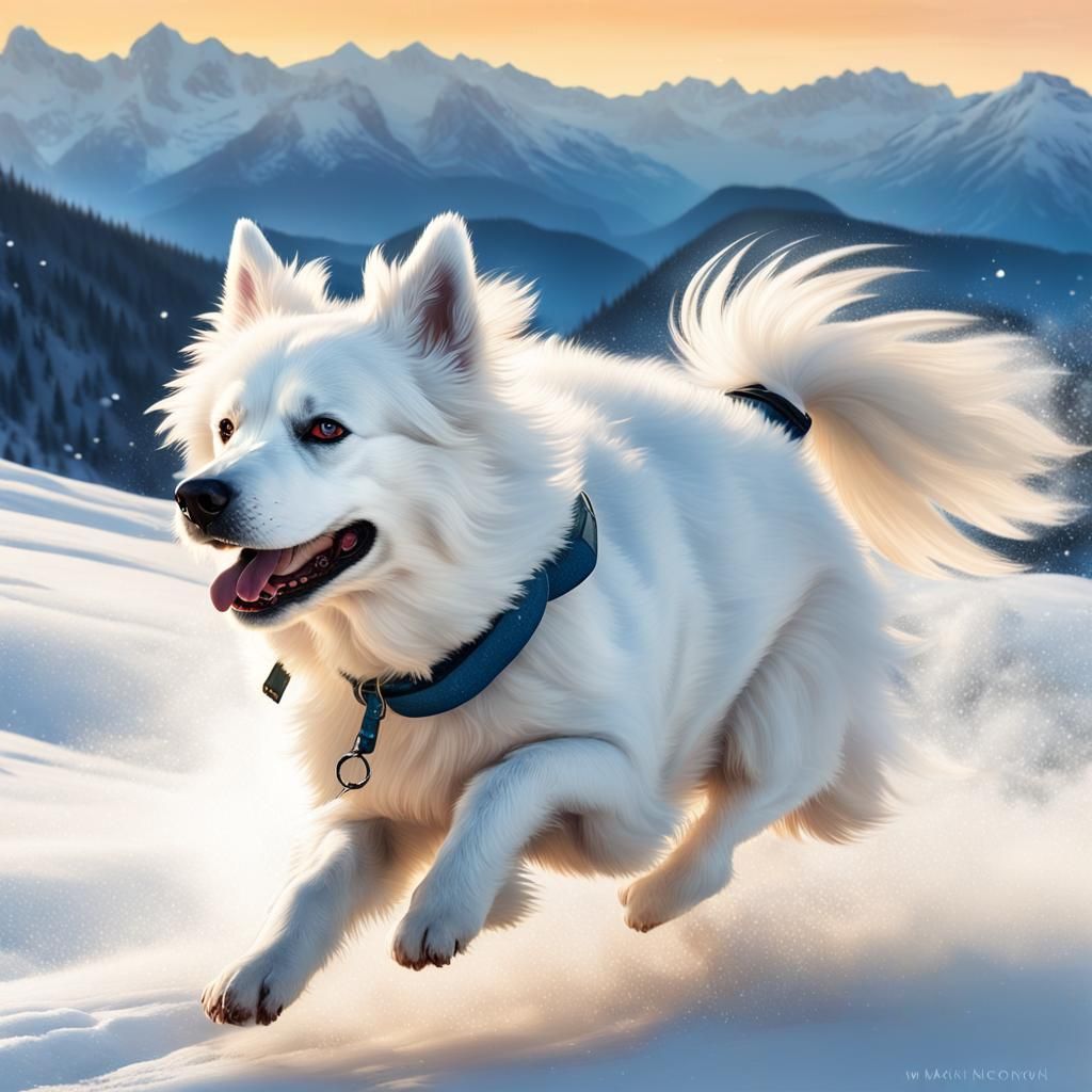 Eskimo Dog Frolics in Snow: 8K Portrait