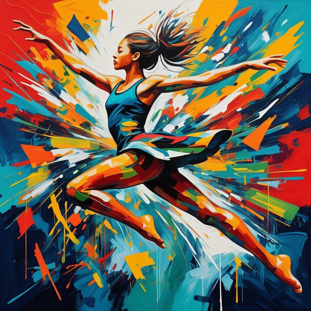 Energetic Dancer in Abstract Expressionist Style