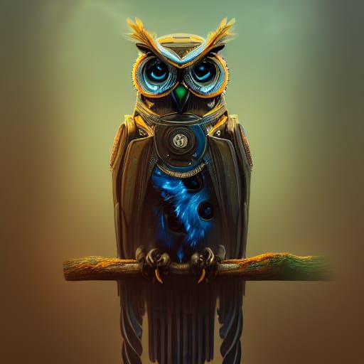 Cyborg Owl: Intricate Digital Matte Painting