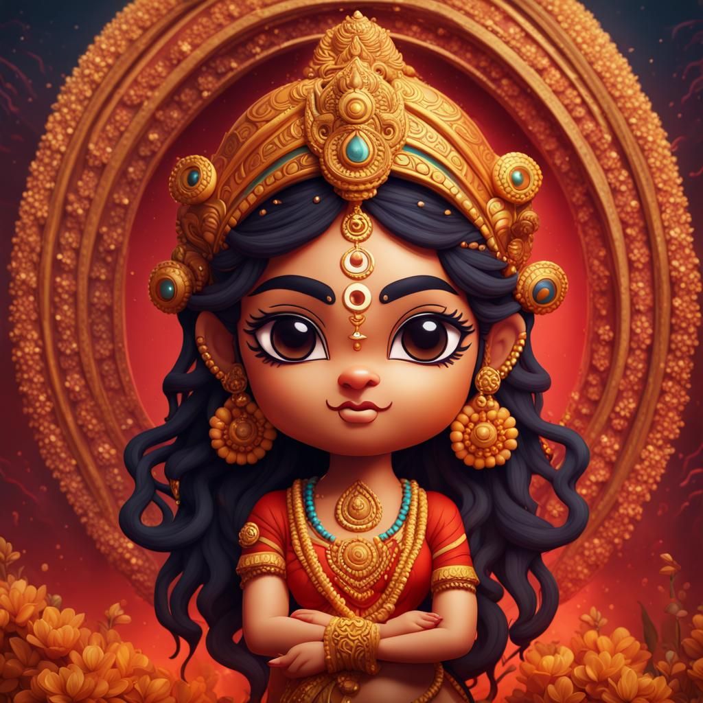 Cute Chibi Maa Durga Digital Art