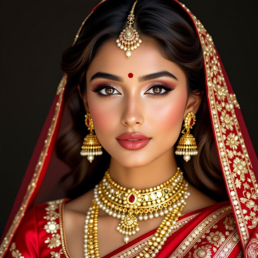 South Asian Woman in Traditional Dress and Jewelry