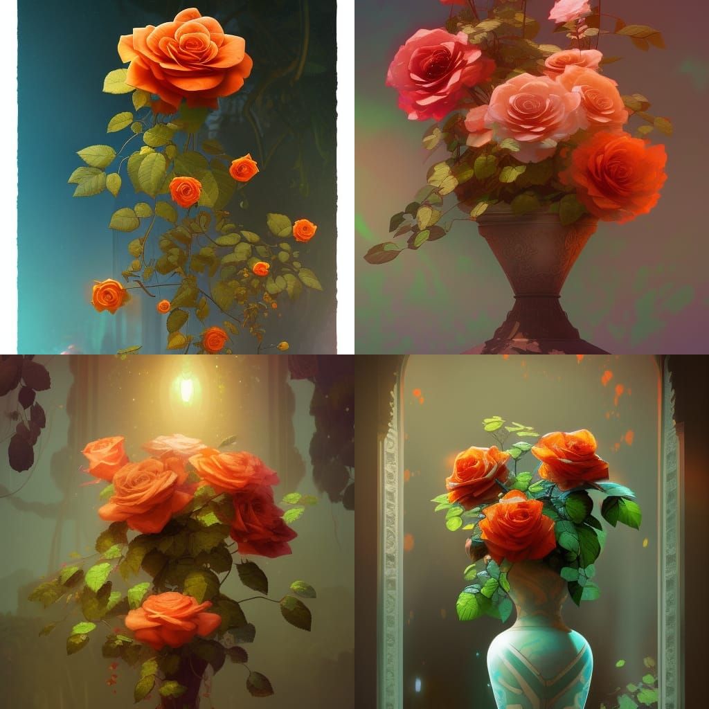 Rose in Vase with Vines: Hyperdetailed Concept Art