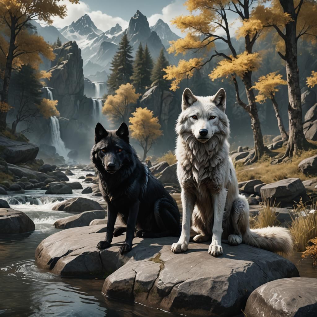 Wolves Together in Detailed Digital Painting