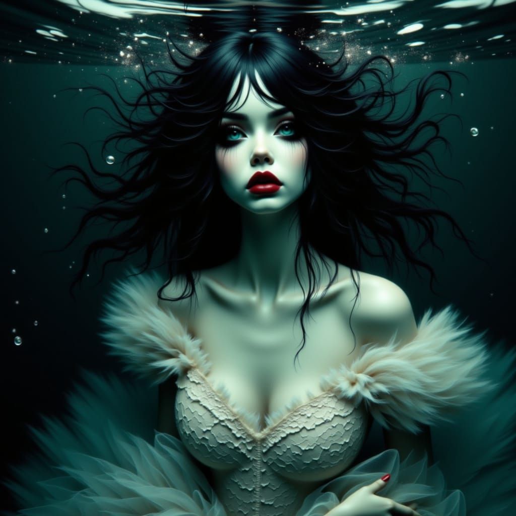 Mysterious Bride in Surreal Underwater Portrait