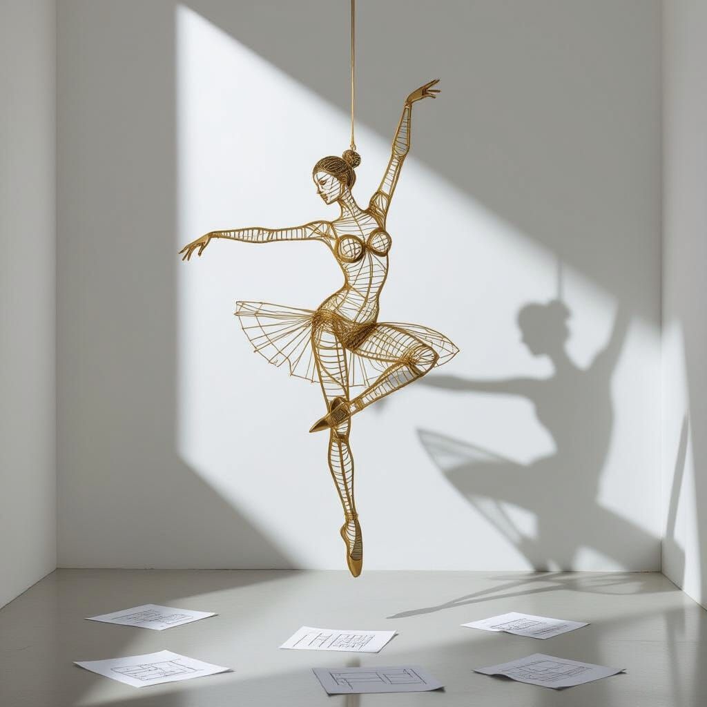 Brass Wire Dancer Sculpture in Constructivist Style