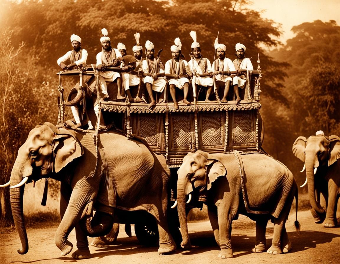 Sepia Photography: Tiger Hunt in India, 19th Century