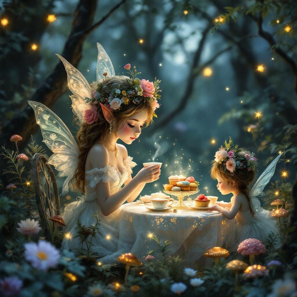 Pixie Tea Party in Moonlit Glade