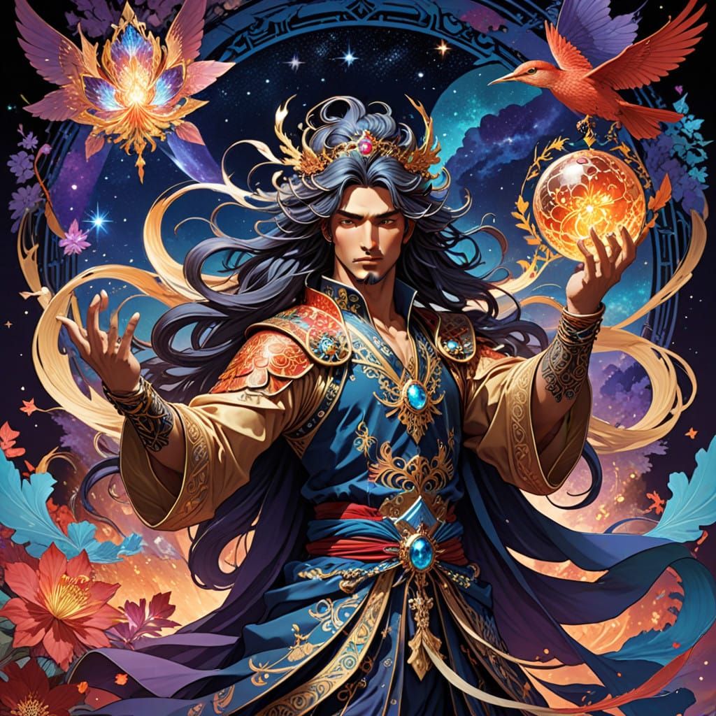 Divine King of Fantasy: Art Nouveau Cosmic Majesty