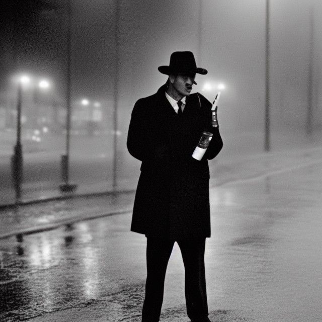 Detective in Rain: Classic Film Noir Scene