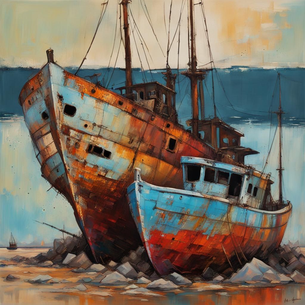 Abstract Shipwreck Discovery on Tranquil Shores