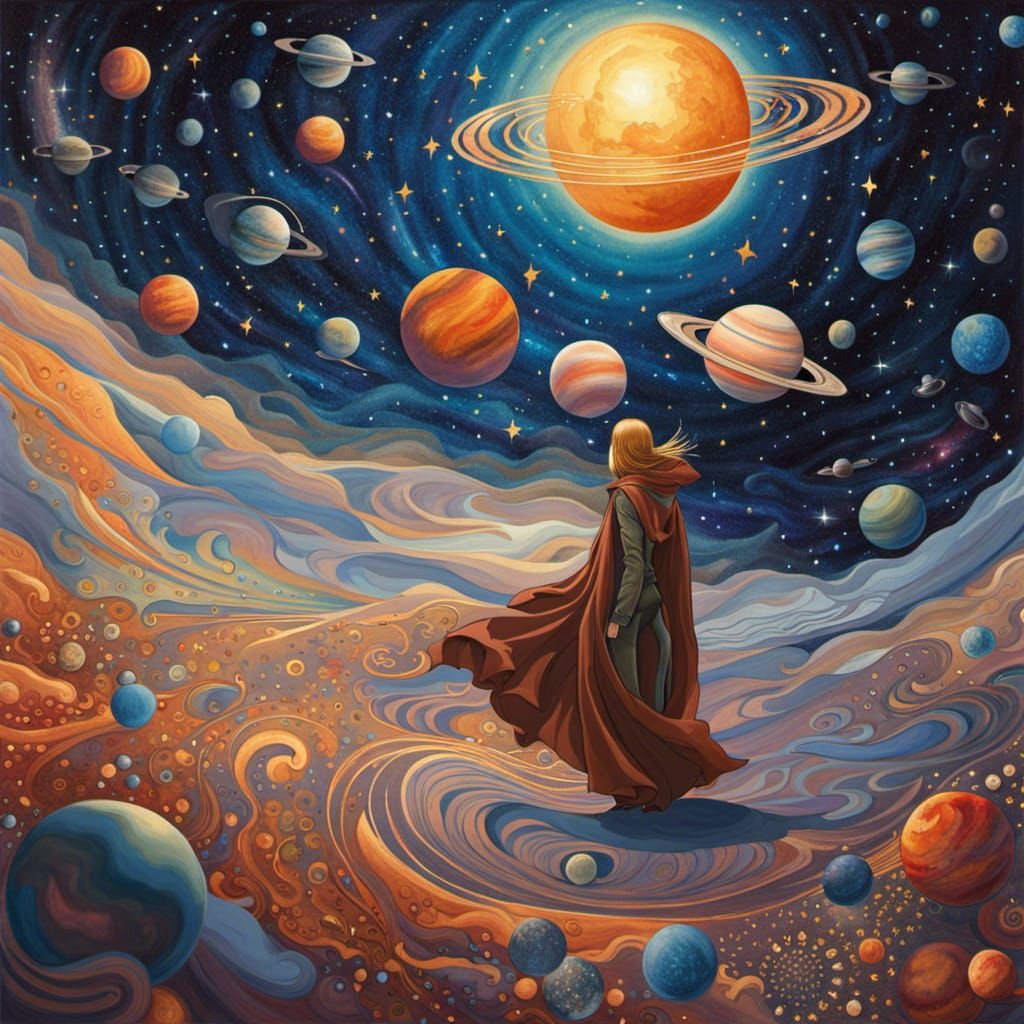 Cosmic Traveler's Surreal Journey Through the Galaxies