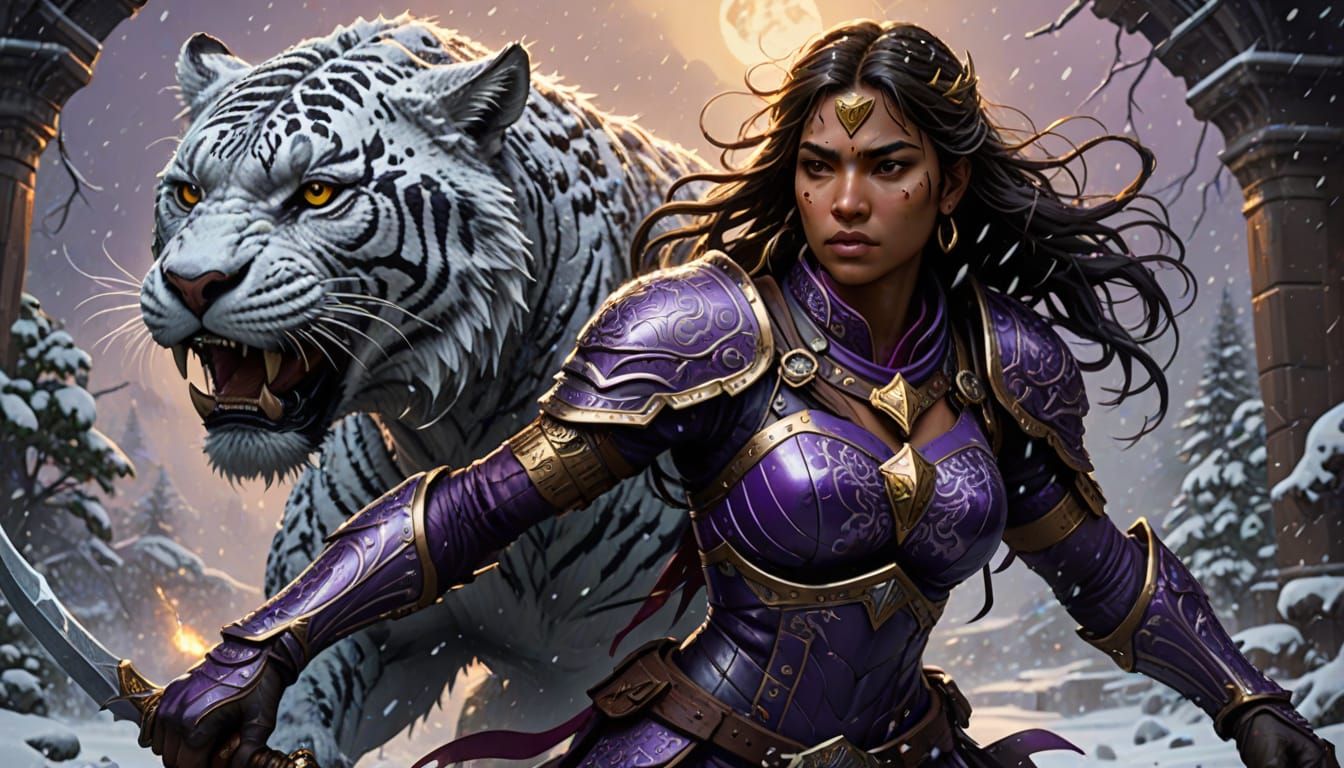 South Asian Warrior on Armored Tiger in Dark Fantasy Art