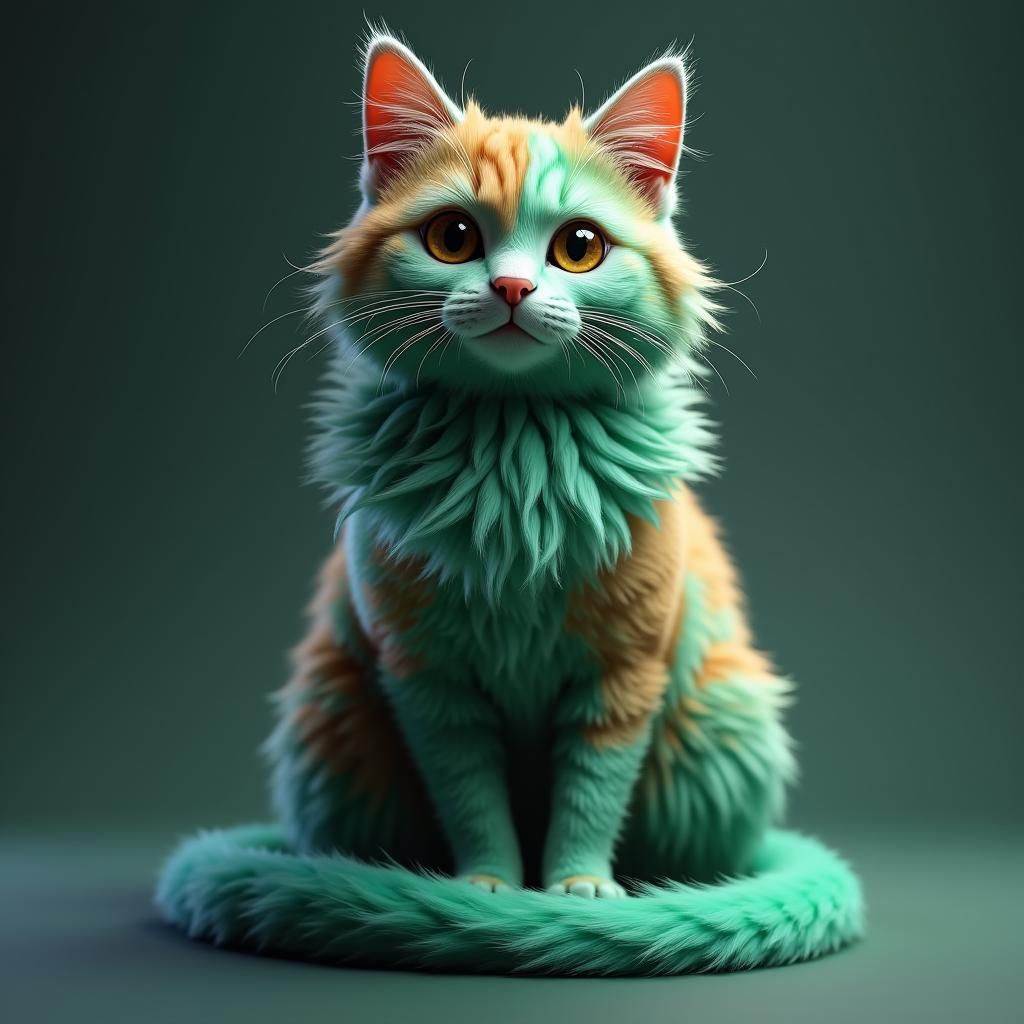 Green Calico Cat Concept Art in 8K