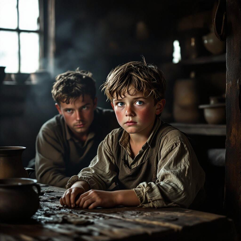 Melancholy Boy in 19th Century German Village