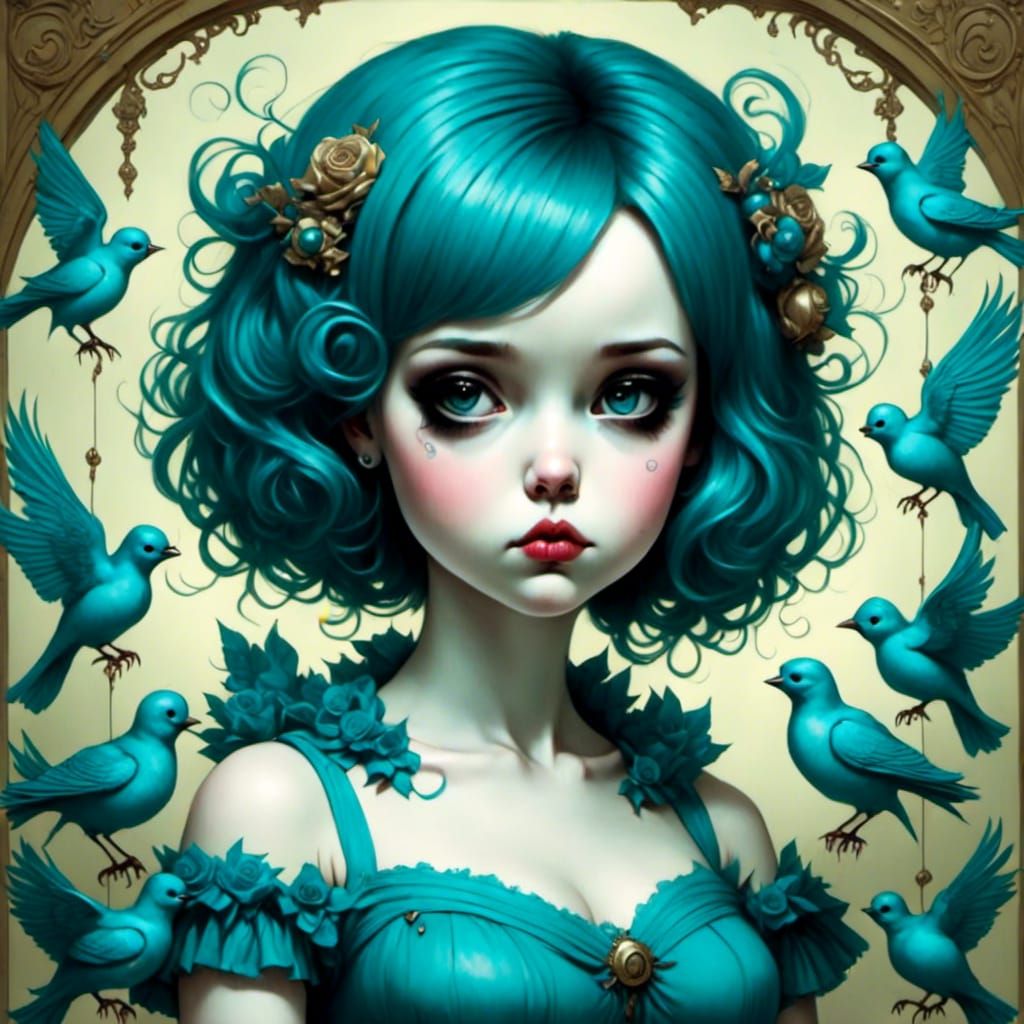 Celestial Blue Birds in Mark Ryden Style