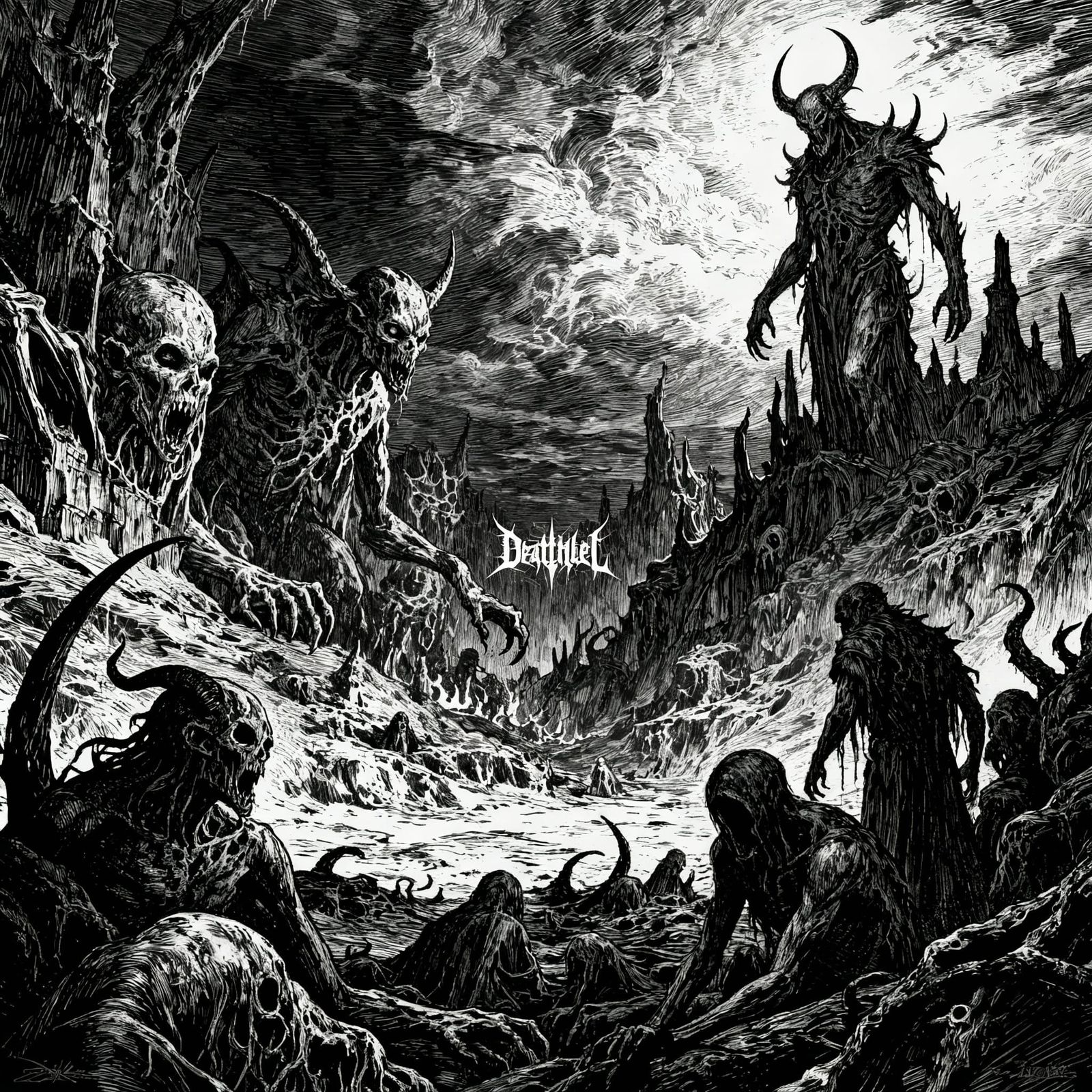 Hellish Horrors: Death Metal Album Art in Gustave Doré Style