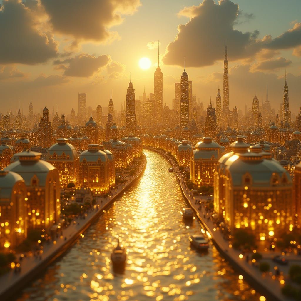 Golden Cityscape Radiates Luxurious Opulence