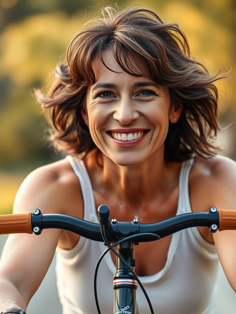 Smiling Woman Riding Bicycle Portrait in Natural Light