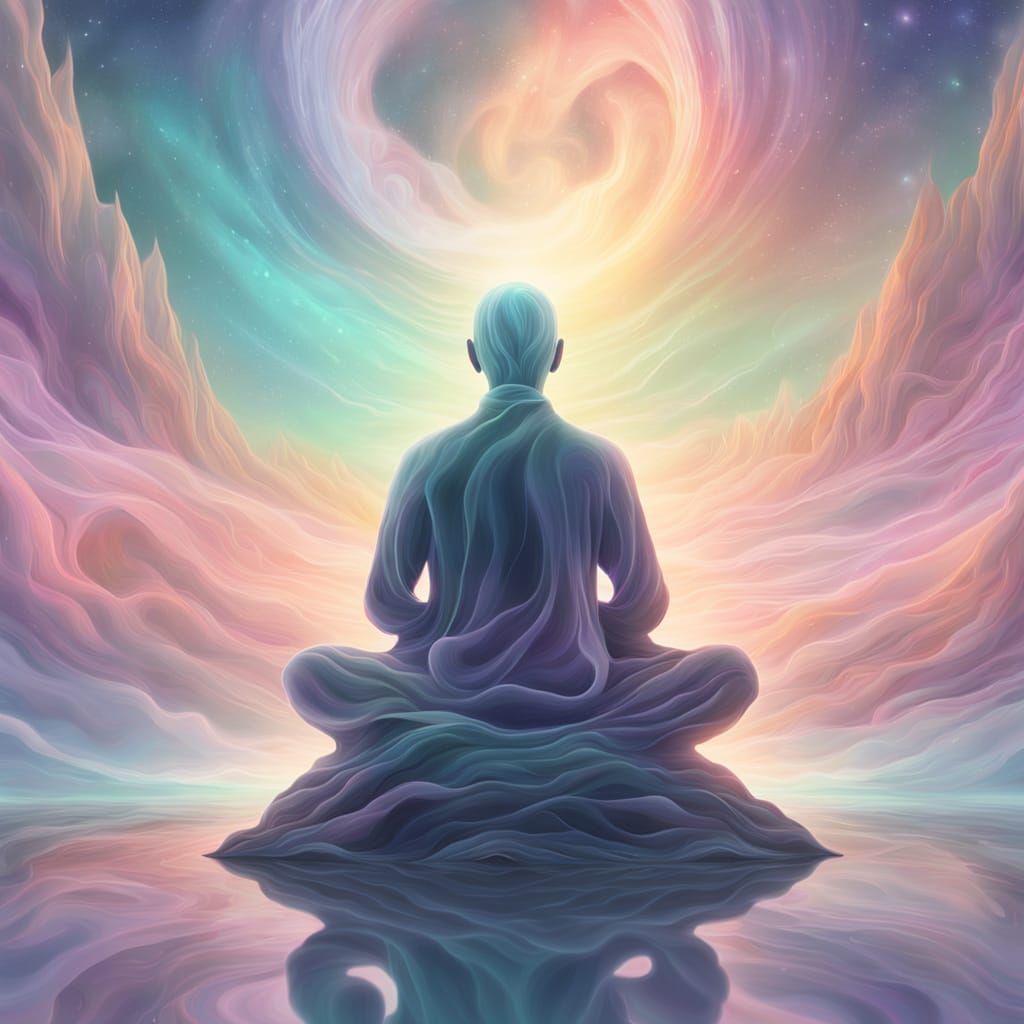 Surreal Meditative Figure in Ethereal Dreamscape