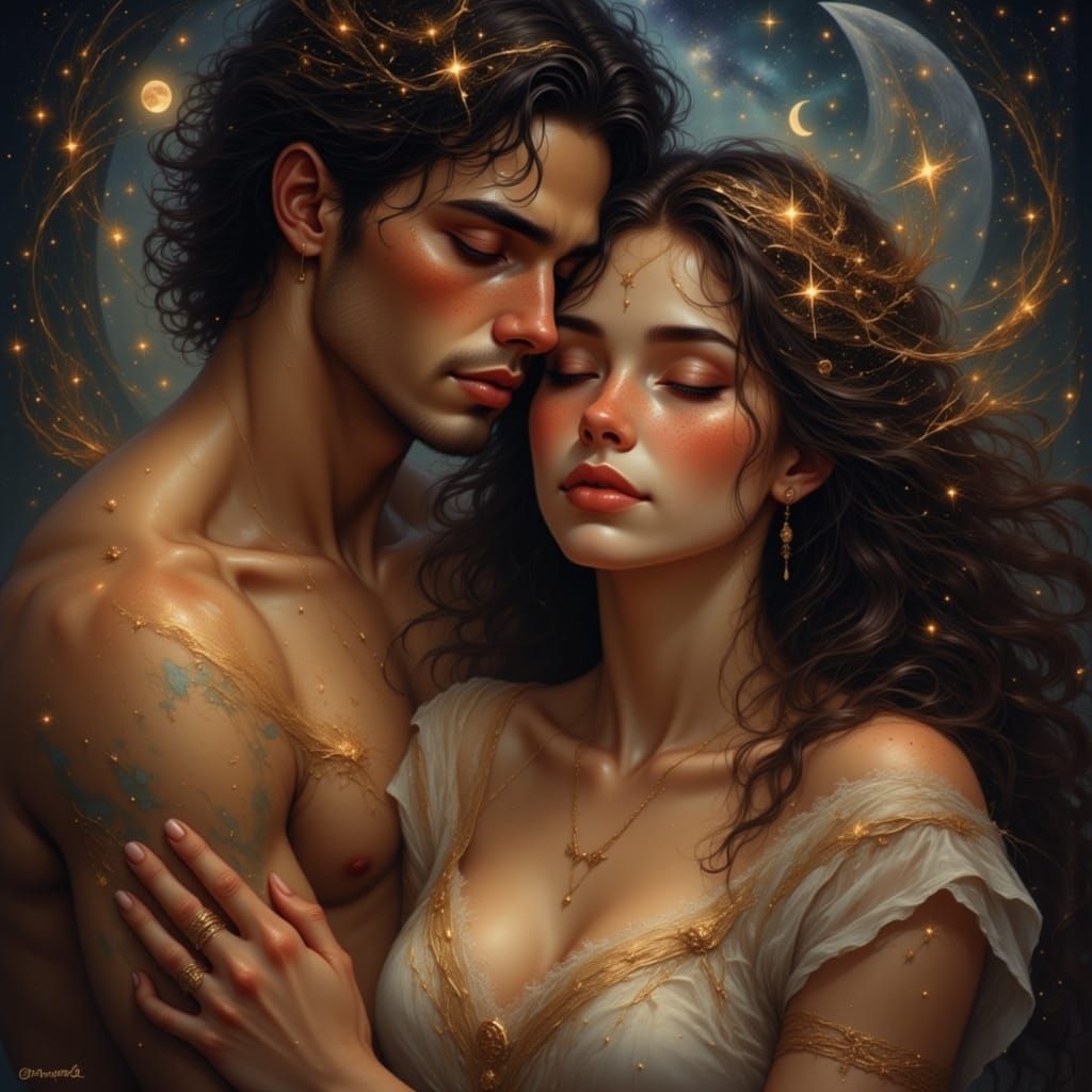 Zodiac Couple Portrait in Painterly Style