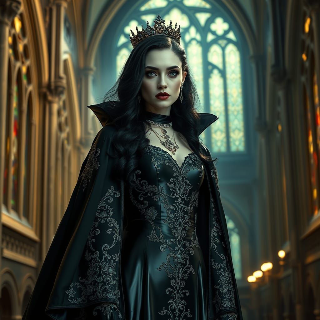 Ethereal Vampire Queen in Gothic Cathedral