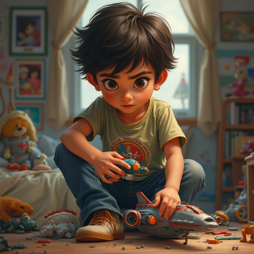 Boy with Spaceship: Hyperrealistic Digital Art